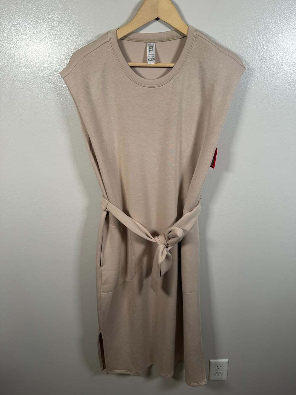 Spanx Air Essentials Tie-Waist Tank Dress Size XL Tahini Tan Neutral Work Career